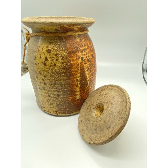Vintage MCM pottery Stoneware  jar with‎ lid Canister Cookie jar - Picture 3 of 8